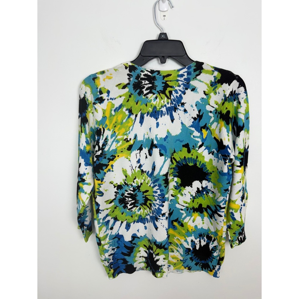 Joseph A Womens Blue Green Floral Tie Dye Button Front Cardigan Sweater Size M - Picture 3 of 6